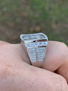Anillo Hip Hop para Hombre, Anillo Cruz de Jesús con Incrustaciones de Diamantes, Plata de Ley 925, Anillo Baguette de Moissanita, Anillo Brillante de Lujo - Product Image 2