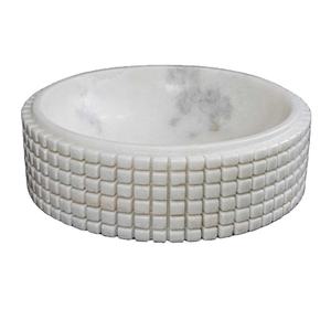 Meilleur bol rond à cannelures en marbre blanc Nouveau centre de table décoratif de luxe Accent de table moderne pour la maison sculpté de qualité supérieure - Product Image 1