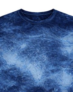 T-shirt bleu délavé pour homme, col rond, manches courtes, en coton, style streetwear décontracté, délavage vintage, personnalisable, OEM, vente en gros, fabricant professionnel - Product Image 3