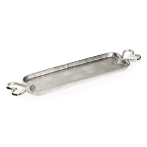 Bandeja de Servicio de Aluminio Plateado de Lujo Personalizada con Asas en Forma de Corazón, Plato Decorativo Rectangular Largo de Metal para Hogar, Bodas y Hoteles - Product Image 1