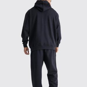 Conjunto de Sudadera con Capucha Negra Unisex, Manga Larga, Color Sólido, Ropa Deportiva Informal, con Bolsillos Laterales, Corte Holgado y Ligero, 2 en 1 - Product Image 2