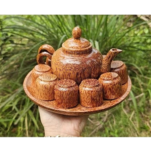 Juego de teteras de coco hecho a mano con cáscara de coco y madera para servir té, decoración del hogar, regalo, proveedor de Vietnam - Product Image 2