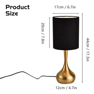 Lámpara de Mesa Aurora Bell de Metal con Base de Hierro Dorado Cepillado y Pantalla de Tela Negra, Iluminación Ambiental Suave para Interiores de Lujo - Product Image 3