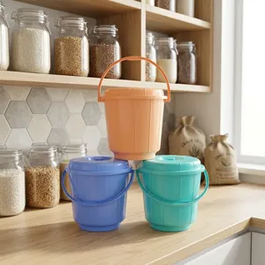 Durable Eco-Friendly Round Plastic Handle Bucket with Lid 3L <b>5L</b> Customized Color for <b>Water</b> Storage Cleaning Household Use - Product Image 2