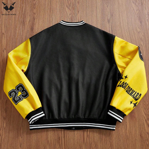 Buen Proveedor con Precio de Mayoreo, Chaquetas Varsity de Béisbol Universitarias de Primera Calidad, Modelo Bomber Hunt Club, Negras y Amarillas, con Letras - Product Image 2