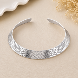 Geometric <b>Silver</b> <b>Choker</b> Necklace Minimalist Collar Design Unisex Everyday Wear - Product Image 1