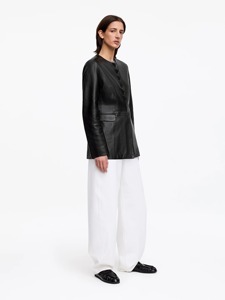 Blouson en cuir PU noir pour homme, col rabattable, fermeture éclair, coupe ajustée décontractée, longueur standard, couleur unie, vêtement d'hiver 2026, devant - Product Image 2