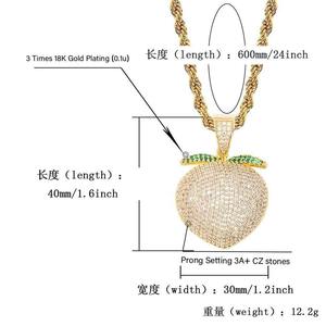 สร้อยคอจี้รูปผลไม้พีชน่ารักประดับเพชรเต็มชิ้นชุบทองคำ ดีไซน์ใหม่สไตล์ฮิปฮอปสำหรับผู้ชายและผู้หญิง - Product Image 5