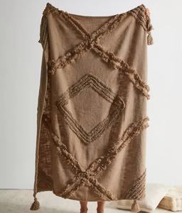 Manta de Algodón 100% con Borlas, Hecha a Mano, Estilo Boho, Decorativa para Sofá - Product Image 2