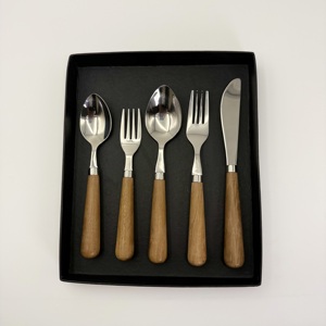 Juego de cubiertos de acero inoxidable 202 estilo japonés con mango de madera, pulido espejo, utensilios de mesa occidentales para fiestas, cuchillo, tenedor, cuchara - Product Image 1