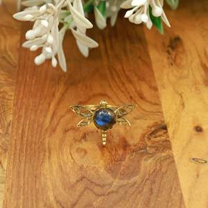 Anillo de Libélula de Latón Hecho a Mano, Anillo de Filigrana con Piedras Preciosas Naturales, Anillos Bohemios al por Mayor con Piedras Surtidas - Product Image 3