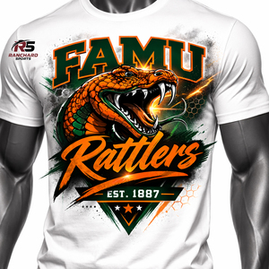 T-shirts imprimés graphiques FAMU de qualité supérieure, fabriqués en tissu de coton doux, pour les commandes en gros, destinés aux universités HBCU. - Product Image 2