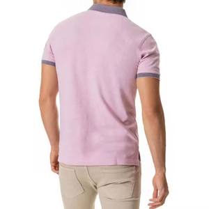 Polo à manches courtes rose clair pour homme, couleur unie, décontracté, tricoté, respirant, en coton, coupe classique - Product Image 3