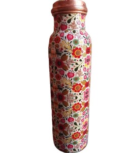 Botella de agua de cobre Printeresty con acabado pulido, botella de metal étnica decorativa hecha a mano con estampado para el hogar, gimnasio o regalos. - Product Image 5