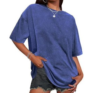 T-shirt femme vintage délavé à col rond et manches courtes, coupe ample, style streetwear tendance, imprimé numérique, respirant - Product Image 3
