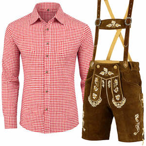 Auténtico Conjunto de Camisa y Pantalones Cortos Rojos de Lederhosen para Hombre, Estilo Festival Alpino Oktoberfest, Tallas 46 a 60 - Product Image 1