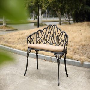 Panchina da Giardino in Metallo con Motivo Floreale a Tulipano e Rosa, in Alluminio Pressofuso, Arredo Esterno Bianco e Nero per Parco, Prato e Cortile - Product Image 2