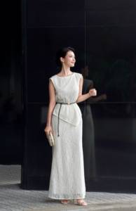 Women's Vintage Soft Lace Fabric Two-Piece Set Stretch Lining Long Button Peplum Top Flared Pants Elegant Office Outfit <b>PAN</b> - Product Image 4