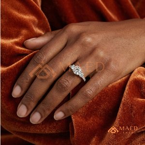 Classic Three <b>Stone</b> 925 Sterling Silver Ring | Round Brilliant Cut Engagement Ring | Pavé Set Side <b>Stone</b> Promise Ring - Product Image 4