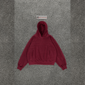 เสื้อฮู้ดคลาสสิคสีแดงเลือดหมู ทรงหลวม สไตล์คนเมือง สีพื้น ผ้าเฟรนช์เทอร์รี่ ดีไซน์กระเป๋า แขนปกติ ใส่ได้ในฤดูใบไม้ร่วง - Product Image 5