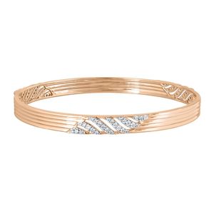 Rose Gold Round Diamond Multi Line Leaf Accent Bangle Pair - Product Image 4