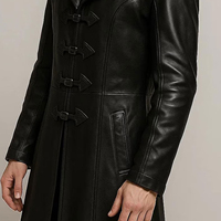 Manteau long gothique noir en cuir PU pour homme, costume d'Halloween