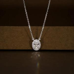 Oval Halo Diamond <b>Pendant</b> Necklace in <b>Solid</b> White <b>Gold</b>, Classic Lab Grown Diamond Solitaire Necklace for Women & Gift For Her - Product Image 1