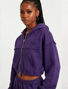 Conjunto Deportivo de Mujer con Sudadera Corta con Cierre Frontal y Pantalones de Chándal, Top Corto con Bordado Chenille de Manga Larga, Ropa de Invierno, Felpa de Algodón 450 - Product Image 3