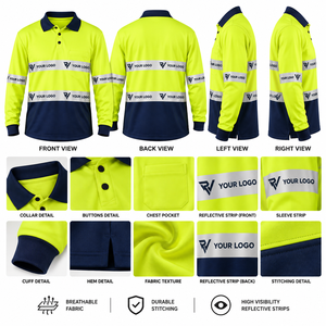 เสื้อโปโลทำงานแบบสะท้อนแสงสั่งทำพิเศษ |   เสื้อโปโลแขนยาวแบบสะท้อนแสงสำหรับความปลอดภัย |   ชุดทำงาน OEM Manu - Product Image 5