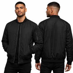 โรงงานออกแบบเสื้อแจ็คเก็ตแบบกำหนดเอง ขายส่งราคาถูก 100% โพลีเอสเตอร์ กันน้ำ กันลม เสื้อแจ็คเก็ตบอมเบอร์แบบมีซิปสำหรับฤดูหนาว - Product Image 1