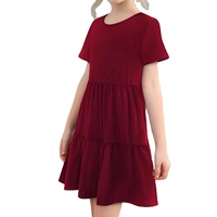 Robe élégante pour filles, style preppy à volants, col rond, manches courtes, coupe trapèze, longueur cheville, extensible, pour l'été et toutes les saisons