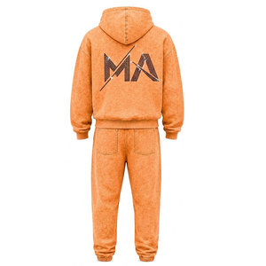 Conjunto Deportivo para Hombre, Color Naranja Lavado al Ácido, 100% Algodón, 480 gsm, Alta Calidad, con Pedrería, Pantalones Largos con Cordón Ajustable, Ropa Casual - Product Image 5