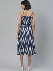 Women's Rayon Ikat Printed <b>Spaghetti</b> <b>Strap</b> Ruffle Neck Cami Dress Indigo Colour Casual Summer Comfortable Wear Western Dress - Product Image 3