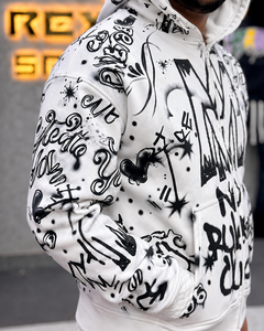 เสื้อฮู้ดดี้ผู้ชายแบบซิปพิมพ์ลายกราฟฟิตีเต็มตัว คุณภาพสูง ขนาดใหญ่พิเศษ ผ้าฝ้าย 360 กรัม ทรงครอป สไตล์ลำลอง - Product Image 4