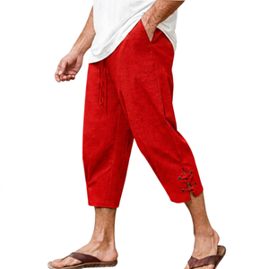 Pantalon Capri Homme Noir 100% Polyester Taille Mi-Haute Cordon de Serrage Décontracté Respirant Séchage Rapide Écologique Poches Couleur Unie Tissé - Product Image 5