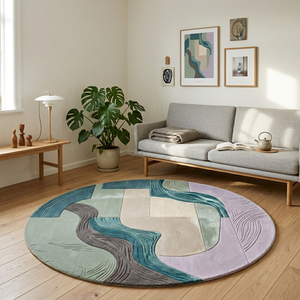 Tapis rond sculpté de luxe en laine, tufté à la main, tapis d'art contemporain, revêtement de sol sur mesure pour intérieurs modernes - Product Image 2