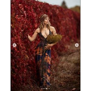 Hermoso Vestido Maxi Bohemio con Cuello Halter, Largo hasta el Suelo, Holgado, con Tirantes Finos, Estilo Veraniego, de Viscosa, para Mujer Adulta, Vestido de Fiesta Natural - Product Image 5