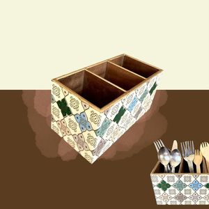 Estuche para cubiertos de madera MDF personalizado con estampado floral, de doble sección, para colocar sobre la mesa, para cucharas y tenedores, para restaurantes, hoteles y cocinas. - Product Image 6