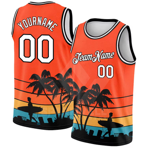 Camiseta de Baloncesto Personalizada con Diseño de Atardecer Tropical, Unisex, sin Mangas, de Malla, con Impresión Sublimada, Nombre del Equipo, Número 00, Verano - Product Image 3