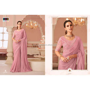 Tendance indienne Magnifiquement conçu Premium Vichitra Red Label Saree Party and Wedding Wear Prix de gros de l'Inde - Product Image 5