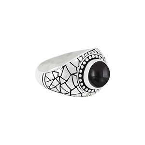 Anillo Vintage de Plata de Ley 925 con Bisel de Ónix Negro y Cabujón de Amatista Natural para Mujer - Product Image 2