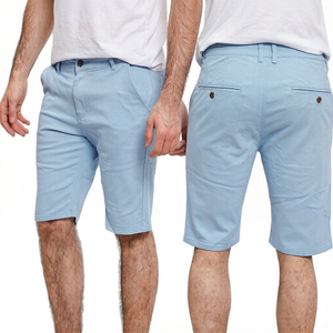 Shorts Bermuda Homme Bleu Clair Taille Moyenne en Coton Oxford Décontracté avec Poches Fermeture Boutonnée Couleur Unie Tissu Tissé - Product Image 5