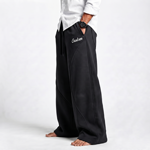 Pantalon de jogging pour homme, couleur noire unie, en coton épais, design personnalisé, vêtements streetwear - Product Image 4