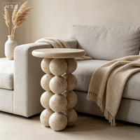 Table basse en travertin naturel pur NANWEI, base sphérique, table ronde en pierre artisanale sur mesure pour un espace de vie moderne