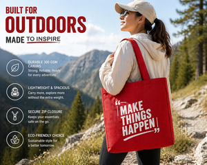 300gsm Red <b>Canvas</b> <b>Tote</b> Bag 16x14x3 Cotton Zipper Long Handle Reusable Eco Friendly Custom Print Travel AMANI Wholesale - Product Image 2