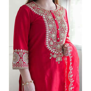 Hermoso conjunto de Parte superior inferior y Dupatta para mujer con codificación de bordado Dori-Sequence Work - Product Image 5