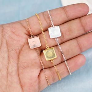 Handmade 925 <b>Silver</b> 18k Gold 10mm Square Blank Bezel Cup Chain <b>Bracelet</b> Setting Breastmilk Keepsake DIY Resin Jewelry Findings - Product Image 1