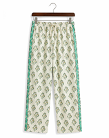 Ensemble Kurta Slim Fit à Col Halter Imprimé Floral Ethnique pour Mariage Formel, Pyjama en Coton avec Bordure Latérale, Tenue d'Été pour Femme