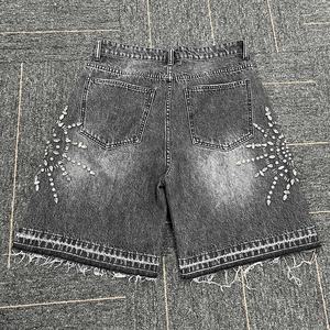 Pantalones Cortos de Mezclilla Personalizados Unisex Estilo Y2K, Tipo Cargo, con Pedrería, 5 Bolsillos, Color Negro Claro, para Invierno, Ecológicos, Estilo Urbano - Product Image 2