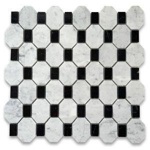 Carrelage en mosaïque noir et blanc classique, poli, résistant à l'eau, pour mur intérieur de salle de bain, design traditionnel - Product Image 3